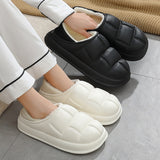 Vipkoala Winter Warm Waterproof Women Slipper Couples Outside Home Shoes EVA Plush Cotton Men Shoes Thick Platform Bottom Non-slip Sole