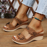 Vipkoala  Summer Women Slippers Plus Size Women's Shoes Retro Roman Sandals Women Pu Casual Flower Wedge Sandals Platform Slippers