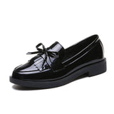 Vipkoala Women's Black Patent Leather Loafers Platform Slip on Shoes for Women New Spring British Tassel Casual Bowknot Flats Shoes