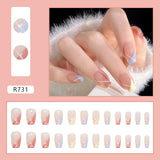 24Pcs/Set Short False Press on Nail Tip with Glue Designs Detachable Reusable Fake Nails with Glue Stick-on Nail Art DIY Tips