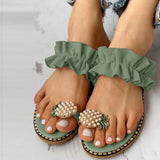 Vipkoala Women Slipper Pineapple Pearl Flat Toe Bohemian Summer Beach Sandals Ladies Shoes plus size Mujer Verano