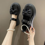 Vipkoala Bow Knot Small Leather Shoes Women's Soft Bottom New One Hundred Matching Skirt Mary Jane Shoes Pearl One Word Buckle Shoes