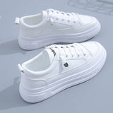 Vipkoala PU Leather Women's White Casual Shoes Woman Vulcanized Sneakers Breathable Sports Shoes Walking Running Platform Flats Shoe