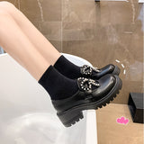 Vipkoala Autumn New Japanese Mary Jane Shoes Sweet Pearl Bow Small Leather Shoes Round Head Retro Thick Heel Shoes