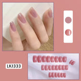 24Pcs/Set Short False Press on Nail Tip with Glue Designs Detachable Reusable Fake Nails with Glue Stick-on Nail Art DIY Tips