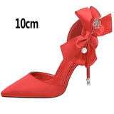 Vipkoala New Bow-knot Women Pumps Designer Shoes High Heels Sandals Women Satin Stiletto Heels Sexy Pearl Wedding Shoes Plus Size 43