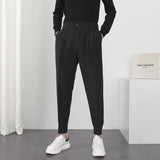 Vipkoala Fashion Men Casual Pants Elastic Waist Small Feet Slim Korean Style Pleated Tapered Male Blazer Pants Trousers Streetwear