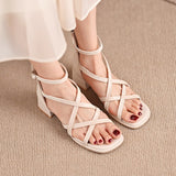 Vipkoala New Summer Women's Sandals Square Root Zipper Strap Combination Middle Heel Fashion All-match Temperament Open Toe Sandals