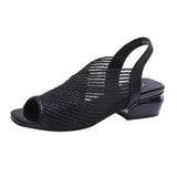 Vipkoala Women Sandals Fashion Thick Heel Peep Toe Women's Shoes Mesh Breathable Sandals Ladies Plus Size Girls Summer Beach Sandals