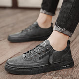 Vipkoala Summer Low Cut Men's Casual Shoes Trendy Microfiber Lace Up Men's Flat Board Shoes Outdoor Men's Sport Shoes With Side Zipper