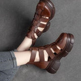 Vipkoala NEW Women Handmade Sandals Wedges Heels Genuine PU Leather Peep Toe Summer Fashion Female Gladiator Sandals Platform Shoes Woman