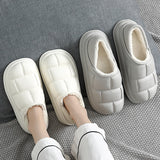 Vipkoala Winter Warm Waterproof Women Slipper Couples Outside Home Shoes EVA Plush Cotton Men Shoes Thick Platform Bottom Non-slip Sole