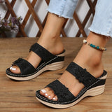 Vipkoala  Summer Women Slippers Plus Size Women's Shoes Retro Roman Sandals Women Pu Casual Flower Wedge Sandals Platform Slippers