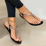 Vipkoala Ladies Sandals New Summer Rome Fashion Rhinestone Thong Flat Sandals Seaside Beach Casual Sandals Back Strap Plus Size 43