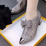 Vipkoala Mesh Shoes Women's New Summer Fashion Rhinestone Thick Heels Pointed Toe Zipper Sandals Designers Women's Shoes