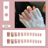 24Pcs/Set Short False Press on Nail Tip with Glue Designs Detachable Reusable Fake Nails with Glue Stick-on Nail Art DIY Tips