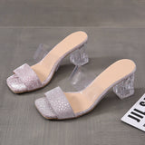 Vipkoala Women's Sandals Silver Pink PVC Transparent Strap Square Open Toe Slippers Transparent Heel Feminine Slippers Large Size