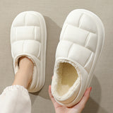 Vipkoala Winter Warm Waterproof Women Slipper Couples Outside Home Shoes EVA Plush Cotton Men Shoes Thick Platform Bottom Non-slip Sole