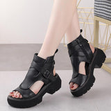 Vipkoala New Summer Shoes Women Sandals Retro Genuine Leather Women Wedges Platform Sandals Peep Toe High Heel Sandals Black