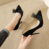 Vipkoala Fashion Delicate Sweet Bowknot High Heel Shoes Side Hollow Pointed Women Pumps Pointed Toe Thin Heel Dress Shoes