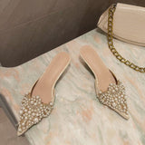 Vipkoala Spring and Autumn Fashion Sexy Women's Shoes Elegant Beaded Crystal Lace Patchwork One Pedal 35-42 Stiletto Slippers New