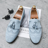 Vipkoala Men Brogue Loafers Faux Suede Solid Color Carved Tassel Fashion Classic Business Casual Wedding Party Everyday Dress Shoes