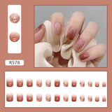 24Pcs/Set Short False Press on Nail Tip with Glue Designs Detachable Reusable Fake Nails with Glue Stick-on Nail Art DIY Tips