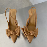 Vipkoala Summer Brand Women Slingback Sandals Shoes Fashion Bow-knot Pointed Toe Slip on Ladies Elegant Dress Pumps Shoes