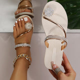 Vipkoala Women Summer Flat Rhinestone Flower Beach Slippers Comfy Clip Toe Lady Flat Beach Sandals Casual Female Flip Flops Zapatos Mujer