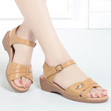 Vipkoala Summer new mother sandals women's flat bottom soft leather soft bottom middle heel sandals  sandals women