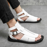 Vipkoala Summer New Men Gladiators High Qualit Leather Casual Shoes Breathable Beach Sandals Outdoor Slippers Black White Big Size