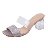 Vipkoala Women's Sandals Silver Pink PVC Transparent Strap Square Open Toe Slippers Transparent Heel Feminine Slippers Large Size