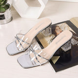 Vipkoala Women Summer Shoes Transparent Crystal Party Sandals Wear Fashion Luxury Trend Fairy Wind Slippers Thick Heels Bling Golden