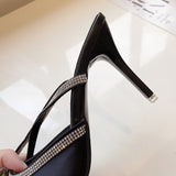 Vipkoala Rimocy Shining Crystal Bowknot Pointed Toe Pumps Women Sexy Stiletto High Heels Wedding Shoes Woman Ankle Strap Summer Sandals