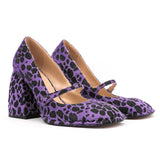 Vipkoala Hot Sale Ladies High Heels Shoes Purple Leopard Print Cover Toe Mary Jane Shoes Square Toe European Mature Women Pumps