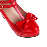 Vipkoala Women T Strap Mary Janes Shoes Lady High Heel Round Toe Bow Lolita Pumps Feminine Platform Heels Party Wedding Footwea Red Pink