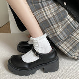 Vipkoala Platform Heels Mary Jane Shoes Simple Lolita Shoes Black Platform Shoes Student College Sweet Medium Heel Women's Single Shoes