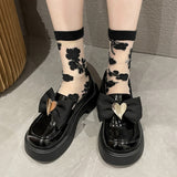 Vipkoala Fashion Small Leather Shoes Women's New Autumn All-match Bow Belt Heel Shoes Heart-shaped Decorative Thick Sole Pedal