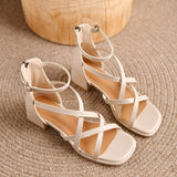 Vipkoala New Summer Women's Sandals Square Root Zipper Strap Combination Middle Heel Fashion All-match Temperament Open Toe Sandals