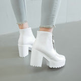 Vipkoala winter white platform wedges chunky high heels woman shoes zipper front women ankle boots plus size