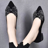 Vipkoala Black Shoes for Women New Vintage Bling Bow Tie Chunky Heel Slip on Women‘s Heeled Shoes Dress Office Laides Casual Pumps