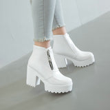 Vipkoala winter white platform wedges chunky high heels woman shoes zipper front women ankle boots plus size