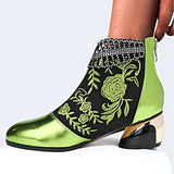 Vipkoala Autumn Comfortable Thick Heel Short Boots Fashion Spring Women Embroidered Flower Rhinestone Zipper Low Ankle Boots Winter