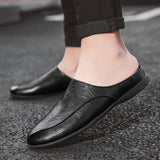 Vipkoala Men Shoes Summer Casual Fashion Loafers Genuine Leather Half Slipper Breathable Slip on Lazy Driving Shoes Mens Moccasins