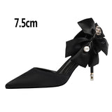 Vipkoala New Bow-knot Women Pumps Designer Shoes High Heels Sandals Women Satin Stiletto Heels Sexy Pearl Wedding Shoes Plus Size 43