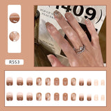 24Pcs/Set Short False Press on Nail Tip with Glue Designs Detachable Reusable Fake Nails with Glue Stick-on Nail Art DIY Tips