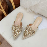 Vipkoala Spring and Autumn Fashion Sexy Women's Shoes Elegant Beaded Crystal Lace Patchwork One Pedal 35-42 Stiletto Slippers New