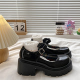 Vipkoala Platform Heels Mary Jane Shoes Simple Lolita Shoes Black Platform Shoes Student College Sweet Medium Heel Women's Single Shoes