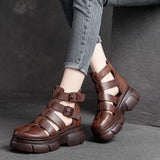 Vipkoala NEW Women Handmade Sandals Wedges Heels Genuine PU Leather Peep Toe Summer Fashion Female Gladiator Sandals Platform Shoes Woman