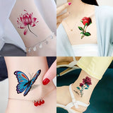 30 Sheets Waterproof Tattoo Stickers , Long Lasting Temporary Tattoos,  Butterfly Lotus And Rose Colorful Pattern,  Face Arm Back Leg Stickers Body Art